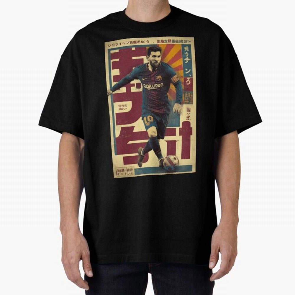 Retro 70's Japanese Messi Oversized T-Shirt Show Your Stadium Side during Global Football Passion for FIFA World Cup 2026 Group Stage, Connected to Messi, Neymar and Mbappe, Argentina, France and Brazil, Match Day Excitement, Supporter Culture,