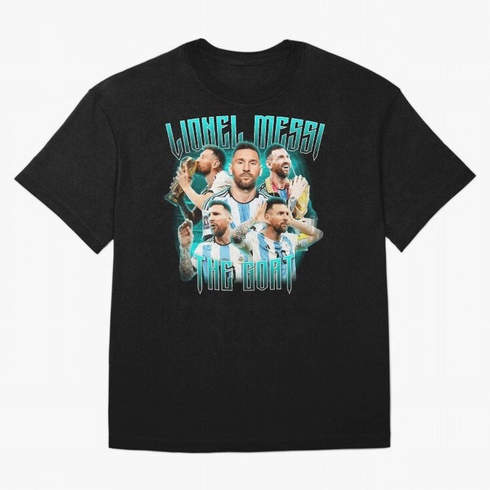 Messi Pop Art Portrait Oversized T-Shirt Bring Legendary Rivalry Energy to Global Football Passion for FIFA World Cup 2026 USA Canada Mexico, Centered on Messi, Neymar and Mbappe, France, Vintage Soccer Flavor, Modern Football Stars, National Flags