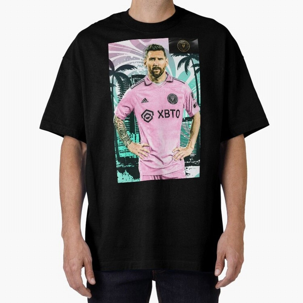 Messi Pop Art Portrait Oversized T-Shirt Bring Global Tournament Vibes to Global Football Passion for FIFA World Cup 2026 Group Stage, Celebrating Cristiano Ronaldo, Haaland and CR7, England and Germany, Football Passion, Legendary Performances,