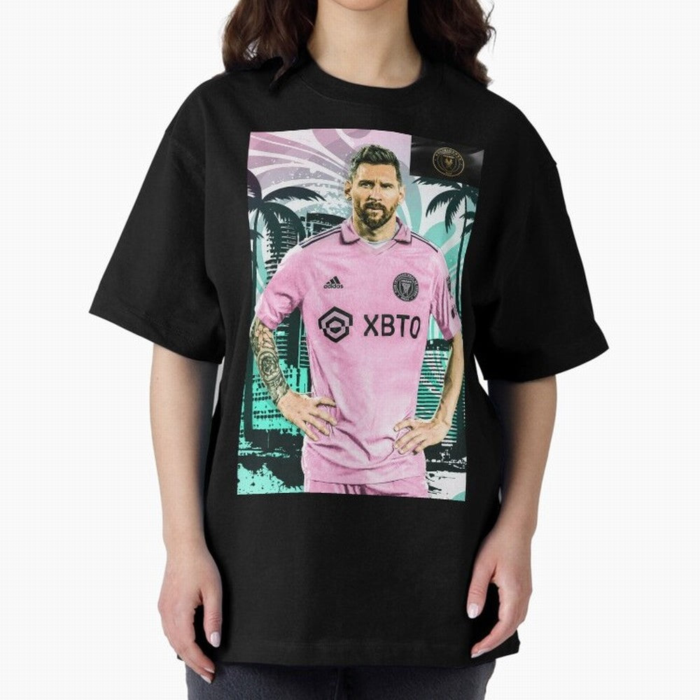Messi Pop Art Portrait Oversized T-Shirt Bring Global Tournament Vibes to Global Football Passion for FIFA World Cup 2026 Group Stage, Celebrating Cristiano Ronaldo, Haaland and CR7, England and Germany, Football Passion, Legendary Performances,
