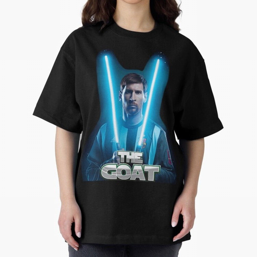 Messi Pop Art Portrait Oversized T-Shirt Celebrate Fan Culture around Global Football Passion for FIFA World Cup 2026 USA Canada Mexico, Capturing Neymar, Haaland and Cristiano Ronaldo, Brazil, Sports Nostalgia, International Competition, Famous