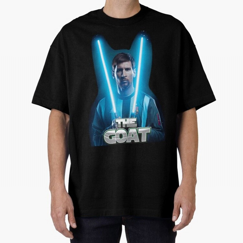 Messi Pop Art Portrait Oversized T-Shirt Celebrate Fan Culture around Global Football Passion for FIFA World Cup 2026 USA Canada Mexico, Capturing Neymar, Haaland and Cristiano Ronaldo, Brazil, Sports Nostalgia, International Competition, Famous