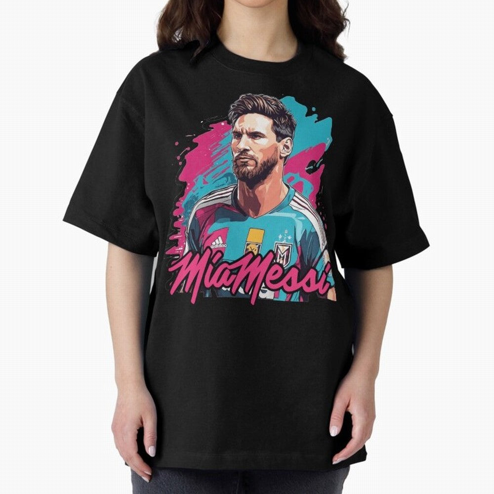 Messi Pop Art Portrait Oversized T-Shirt Show Fan Pride Across Global Football Passion for FIFA World Cup 2026, Celebrating Neymar, Haaland and Cristiano Ronaldo, Portugal, Spain and Germany, Game Day Rituals, Football Legends, Country Pride and