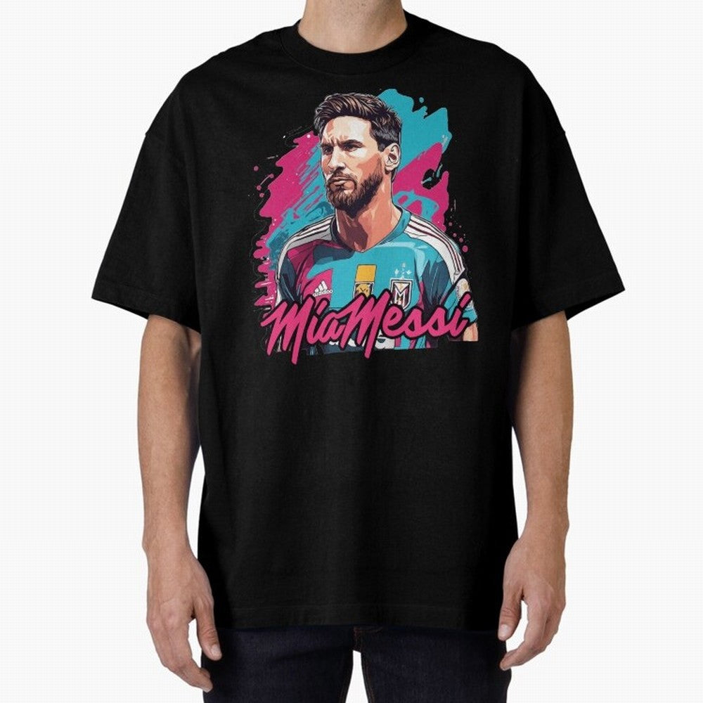 Messi Pop Art Portrait Oversized T-Shirt Show Fan Pride Across Global Football Passion for FIFA World Cup 2026, Celebrating Neymar, Haaland and Cristiano Ronaldo, Portugal, Spain and Germany, Game Day Rituals, Football Legends, Country Pride and