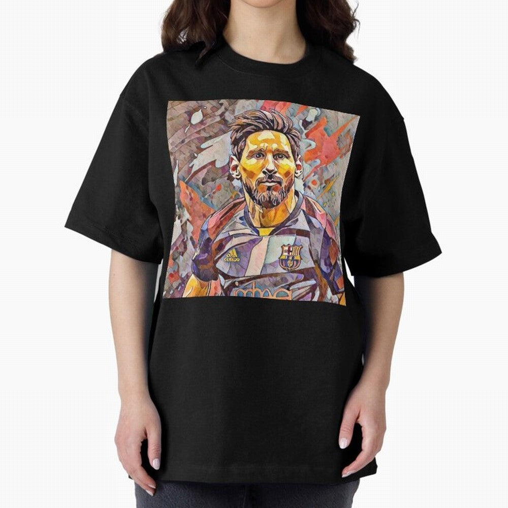 Messi art Oversized T-Shirt Show Fan Pride Across Match Day Hype around FIFA World Cup 2026, Mbappe and Neymar, Germany, Retro Football Energy, Iconic Rivalries, Trophy Chase Drama and Stadium Atmosphere; Built for Supporters Chasing Trophy Dreams,