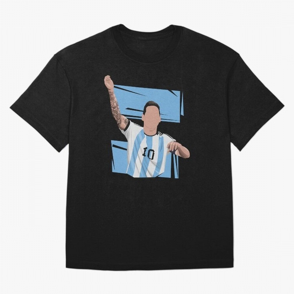 Messi Singing with Crowd World Cup 2022 Oversized T-Shirt Follow the Road to FIFA World Cup 2026 USA Canada Mexico Spirit, Celebrating Portugal, Cristiano Ronaldo, Haaland and CR7, Classic Soccer Heritage, Championship Pressure, Fan Loyalty and