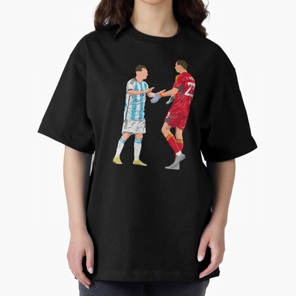 Messi and Martinez Celebrates World Cup 2022 Oversized T-Shirt Capture Stadium Memories from the FIFA World Cup 2026 Group Stage Journey through Mbappe Highlights, Brazil, Portugal and Argentina Pride, Football Festival Excitement, Trophy