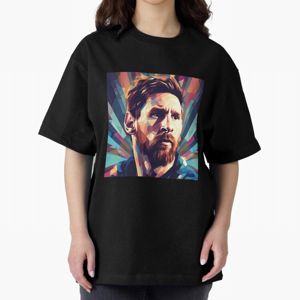 Lionel Messi Portrait Abstract Digital Football Player Classic T-Shirt Celebrate Football Dreams Across FIFA World Cup 2026 Group Stage for Fans of Cristiano Ronaldo and England, Bringing Football History, Final Match Energy, Crowd Noise and Once