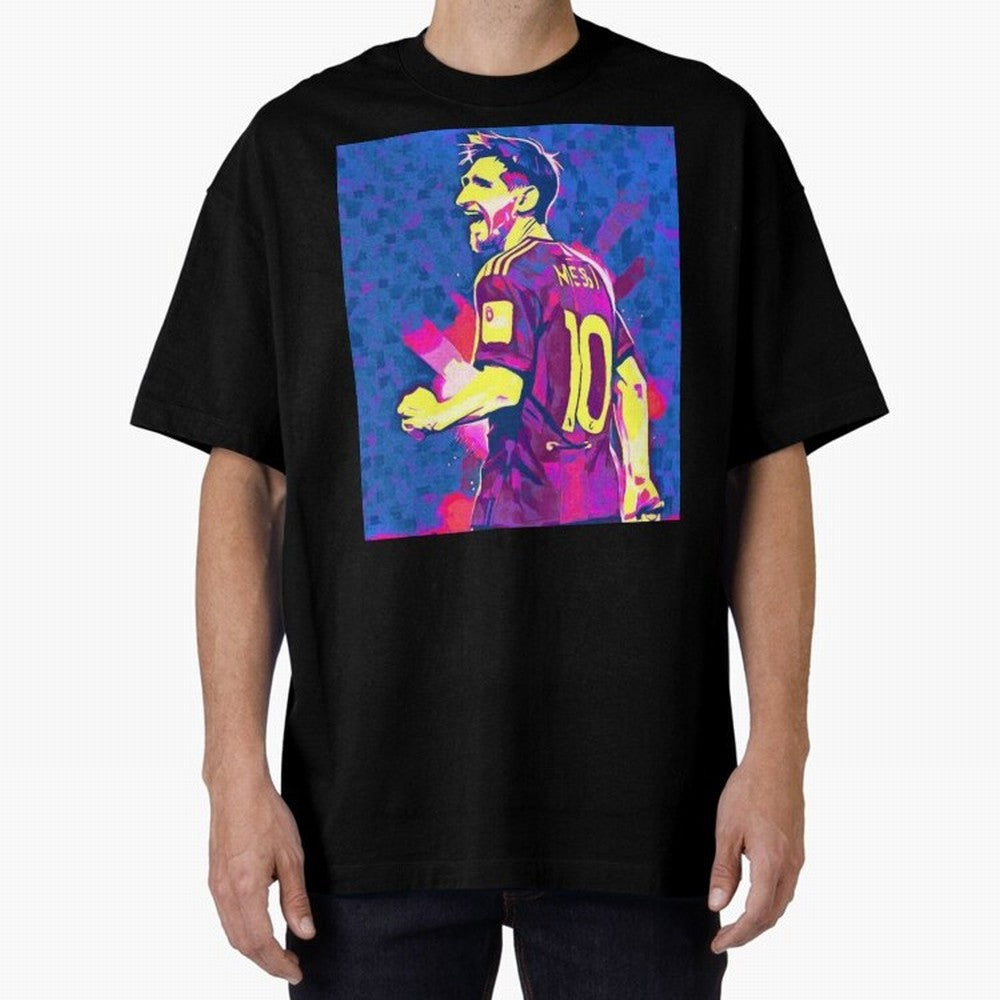 Lionel Messi art Oversized T-Shirt Celebrate Classic Football Spirit in Global Football Passion for FIFA World Cup 2026 Group Stage, Capturing Messi, CR7 and Mbappe, England, Football History, Final Match Energy, Crowd Noise and Once in a Lifetime