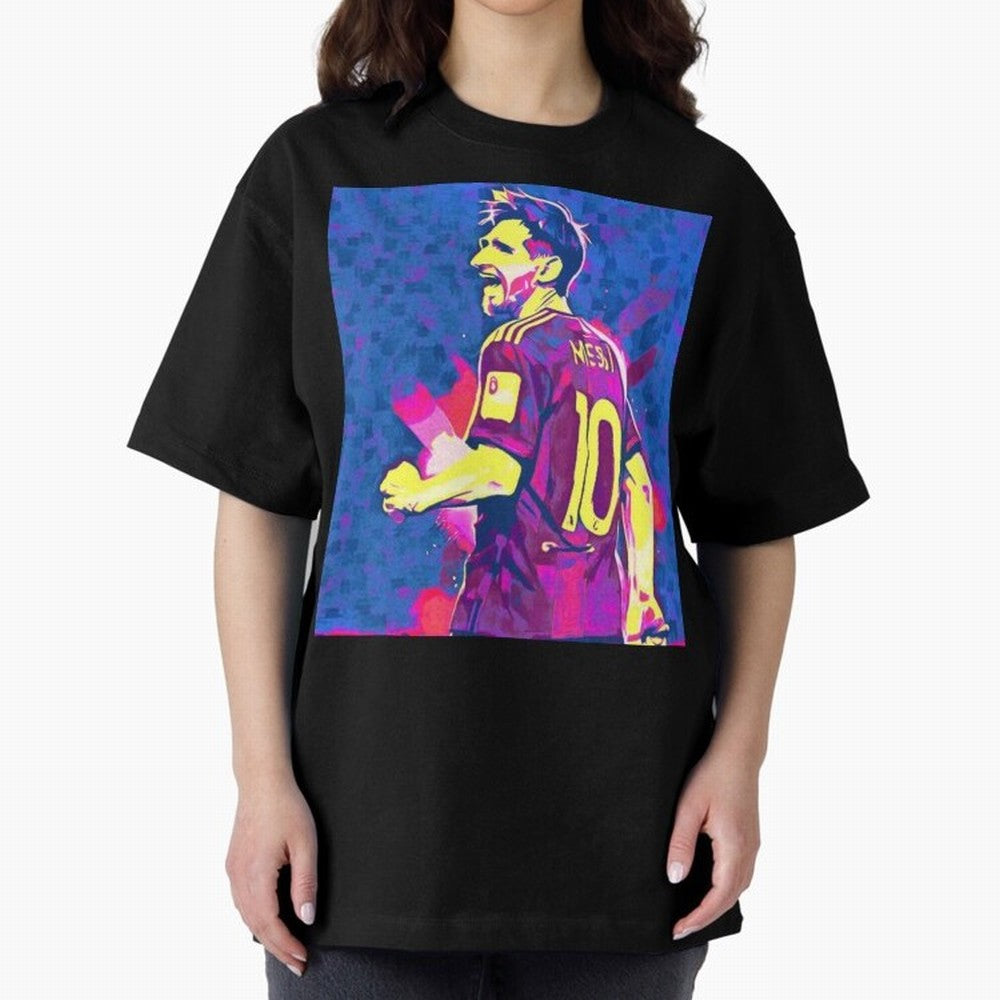 Lionel Messi art Oversized T-Shirt Celebrate Classic Football Spirit in Global Football Passion for FIFA World Cup 2026 Group Stage, Capturing Messi, CR7 and Mbappe, England, Football History, Final Match Energy, Crowd Noise and Once in a Lifetime