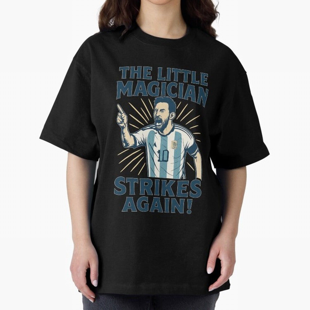 Messi - The Magician Oversized T-Shirt Remember Iconic Moments from FIFA World Cup 2026 Group Stage Driven by CR7 and Messi, France and Portugal Energy, Global Supporter Spirit, Legendary Goals, National Colors and Tournament Celebration; Ideal for