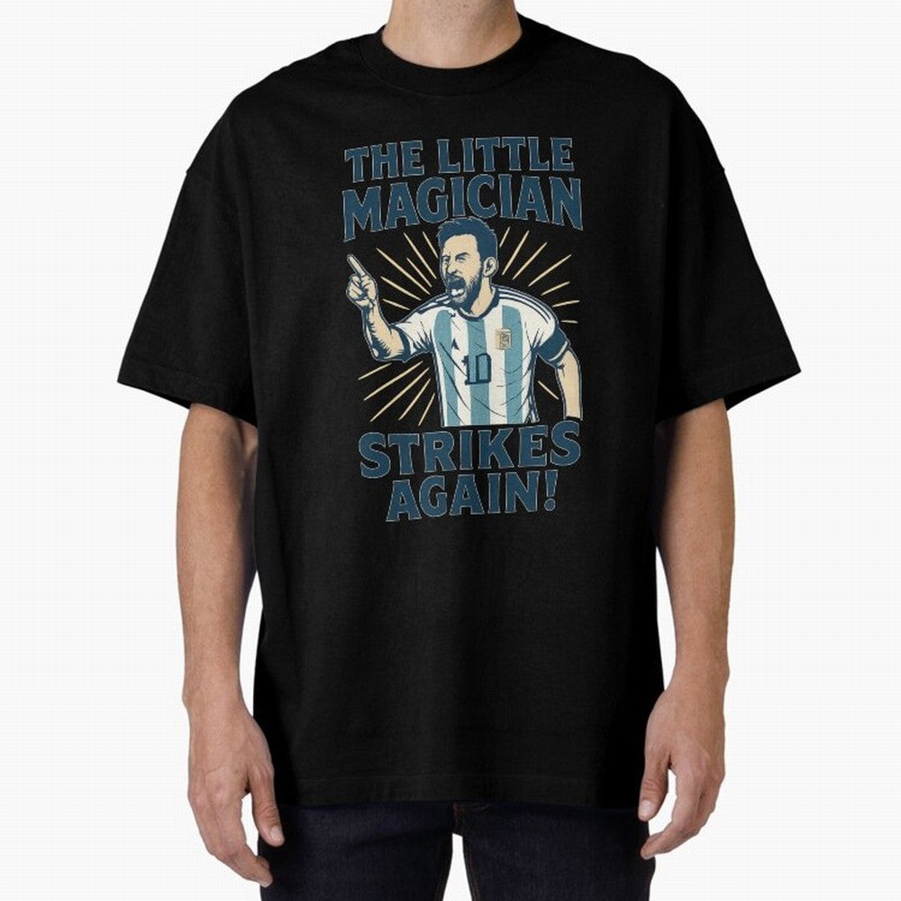 Messi - The Magician Oversized T-Shirt Remember Iconic Moments from FIFA World Cup 2026 Group Stage Driven by CR7 and Messi, France and Portugal Energy, Global Supporter Spirit, Legendary Goals, National Colors and Tournament Celebration; Ideal for