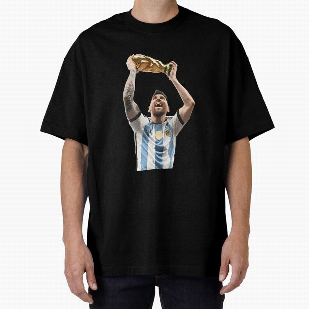 Lionel Messi Lifting The World Cup Essential T-Shirt Bring Champion Energy into Global Football Passion for FIFA World Cup 2026 Group Stage, Highlighting Haaland and Mbappe, France, Retro Football Energy, Iconic Rivalries, Trophy Chase Drama and