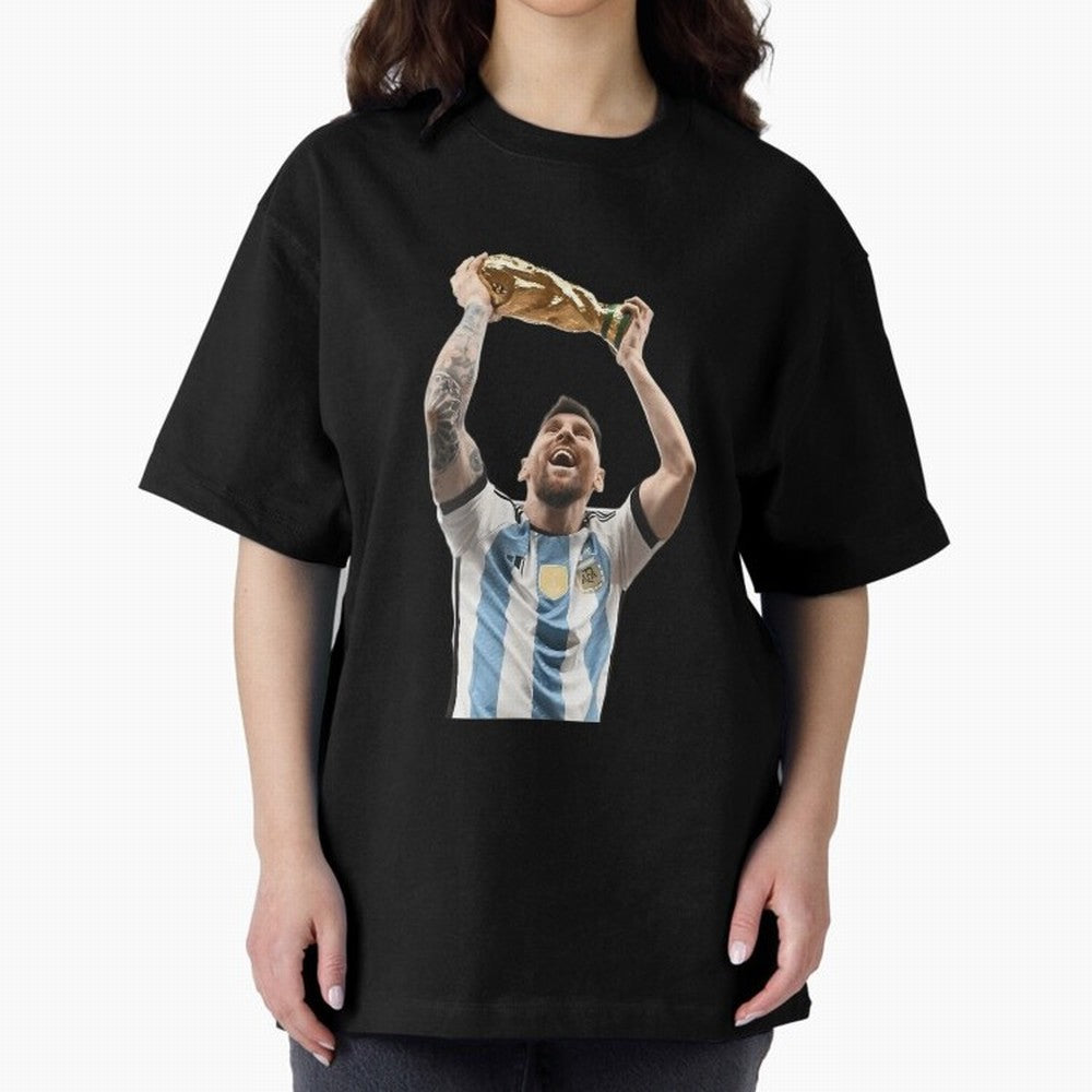Lionel Messi Lifting The World Cup Essential T-Shirt Bring Champion Energy into Global Football Passion for FIFA World Cup 2026 Group Stage, Highlighting Haaland and Mbappe, France, Retro Football Energy, Iconic Rivalries, Trophy Chase Drama and