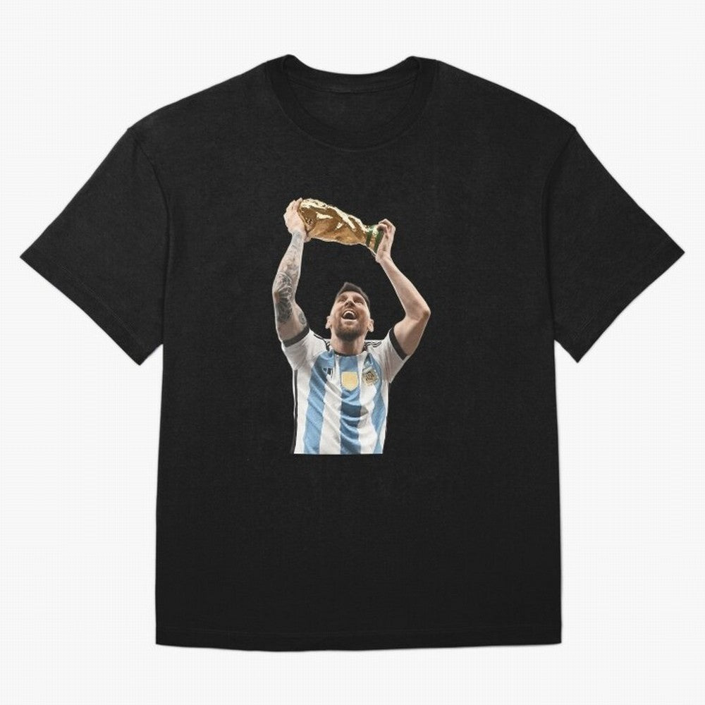 Lionel Messi Lifting The World Cup Essential T-Shirt Bring Champion Energy into Global Football Passion for FIFA World Cup 2026 Group Stage, Highlighting Haaland and Mbappe, France, Retro Football Energy, Iconic Rivalries, Trophy Chase Drama and