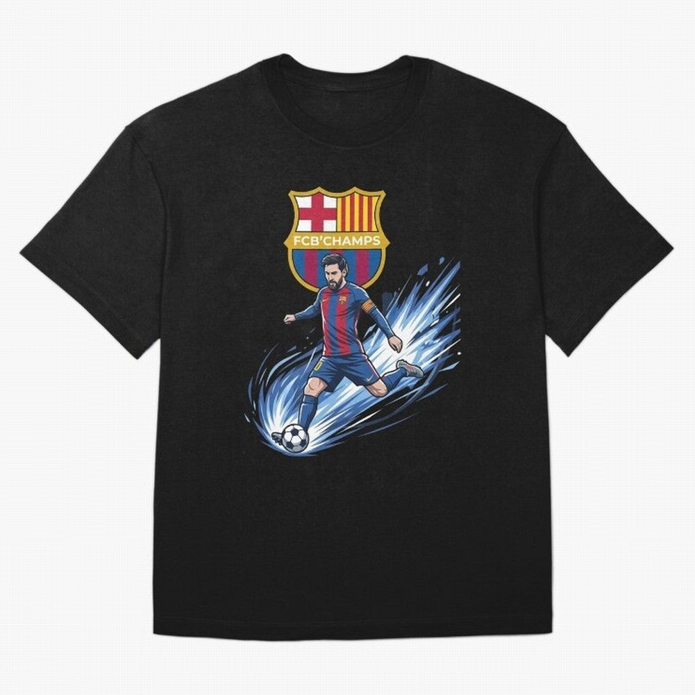 FC Barcelona Champs - The Goat Edition Oversized T-Shirt Bring Supporter Culture to Global Football Passion for FIFA World Cup 2026, Celebrating Messi, Neymar and Mbappe, Portugal, Spain and Germany, Football Passion, Legendary Performances,
