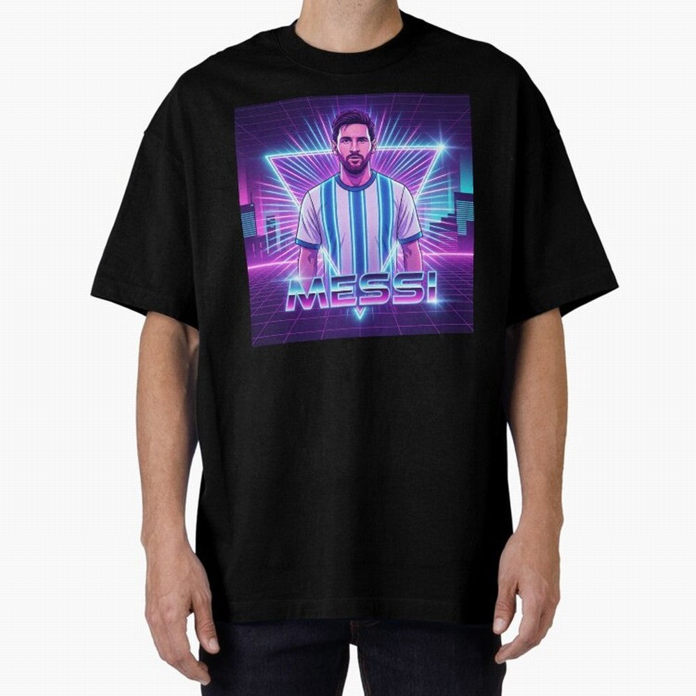 ?Argentina Football Legend Messi Cyberpunk Retro Futurist Design (Version 5) Classic T-Shirt Stand with the FIFA World Cup 2026 Journey through Neymar, Haaland and Cristiano Ronaldo Highlights, France and Portugal Pride, Fan Favorite Moments,