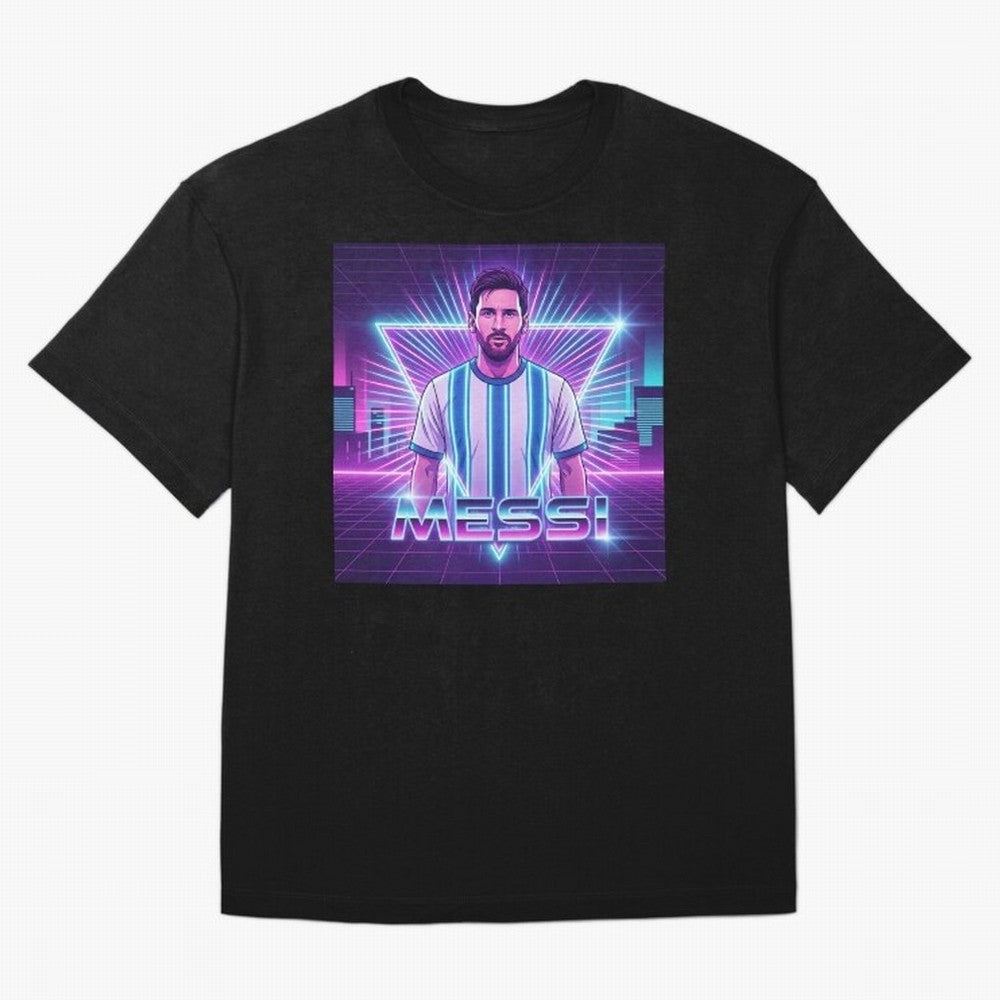 ?Argentina Football Legend Messi Cyberpunk Retro Futurist Design (Version 5) Classic T-Shirt Stand with the FIFA World Cup 2026 Journey through Neymar, Haaland and Cristiano Ronaldo Highlights, France and Portugal Pride, Fan Favorite Moments,