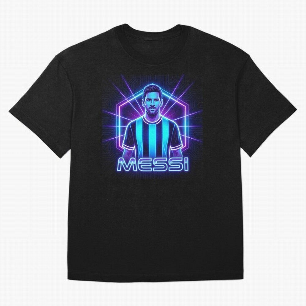 ?Argentina Football Legend Messi Cyberpunk Retro Futurist Design (Version 2) Classic T-Shirt Celebrate Classic Football Spirit in Global Football Passion for FIFA World Cup 2026 Group Stage, Highlighting Messi, Neymar and Mbappe, Argentina, Vintage