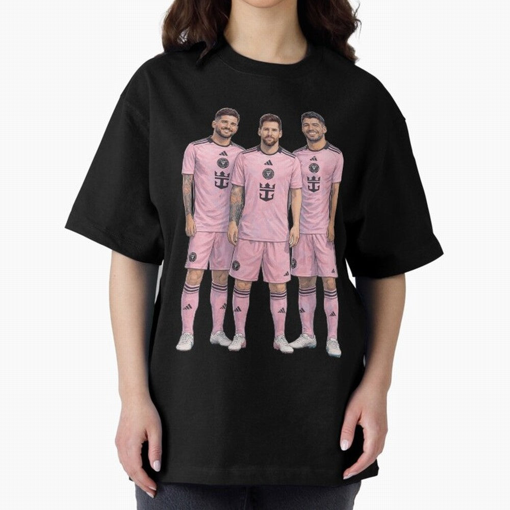 Messi, De Paul and Suarez Inter Miami artistic style ¨C MLS Soccer Oversized T-Shirt Celebrate Every Goal in FIFA World Cup 2026 for Fans of Neymar, Haaland and Cristiano Ronaldo and Argentina and Brazil, Bringing Champion Mindset, Group Stage