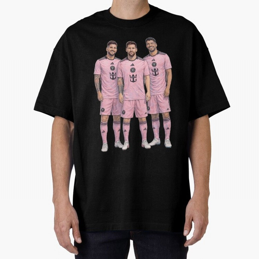 Messi, De Paul and Suarez Inter Miami artistic style ¨C MLS Soccer Oversized T-Shirt Celebrate Every Goal in FIFA World Cup 2026 for Fans of Neymar, Haaland and Cristiano Ronaldo and Argentina and Brazil, Bringing Champion Mindset, Group Stage