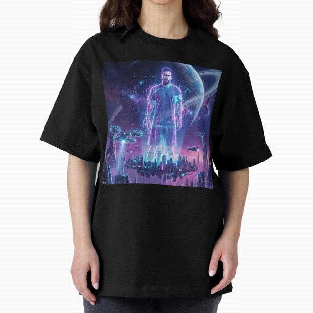 Lionel Messi (GOAT) Hologram in Futuristic Cyberpunk City (Version 3) Classic T-Shirt Make Every Kick Count in FIFA World Cup 2026 Spirit, Connected to France, CR7, Soccer Culture, Superstar Moments, National Team Dreams and Competitive Fire;