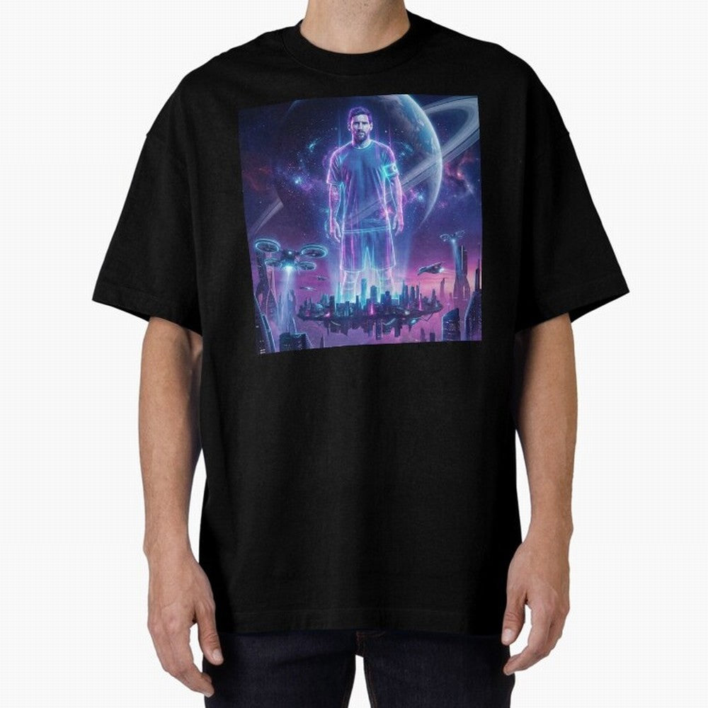 Lionel Messi (GOAT) Hologram in Futuristic Cyberpunk City (Version 3) Classic T-Shirt Make Every Kick Count in FIFA World Cup 2026 Spirit, Connected to France, CR7, Soccer Culture, Superstar Moments, National Team Dreams and Competitive Fire;