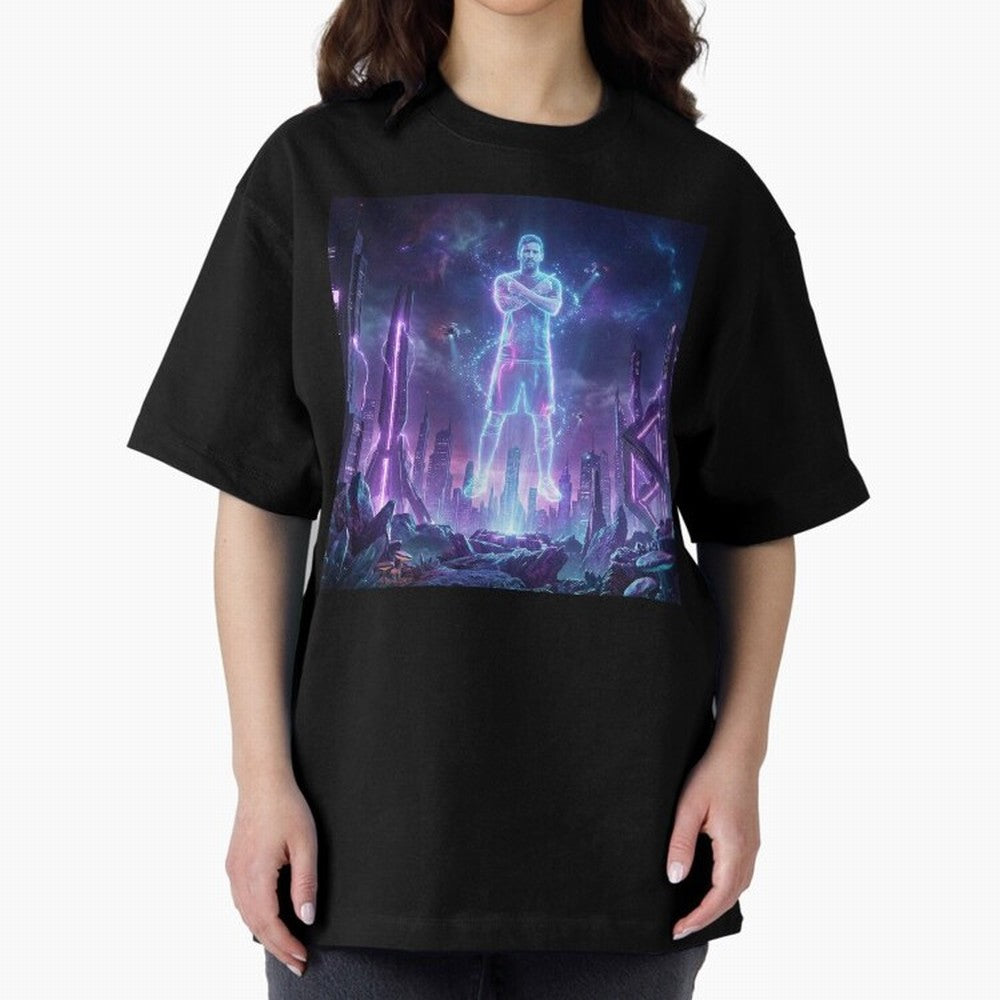 Lionel Messi (GOAT) Hologram in Futuristic Cyberpunk City Classic T-Shirt Fuel Your Fan Pride for FIFA World Cup 2026 Spirit, Centered on England, CR7, Classic Soccer Heritage, Championship Pressure, Fan Loyalty and International Pride; Perfect for