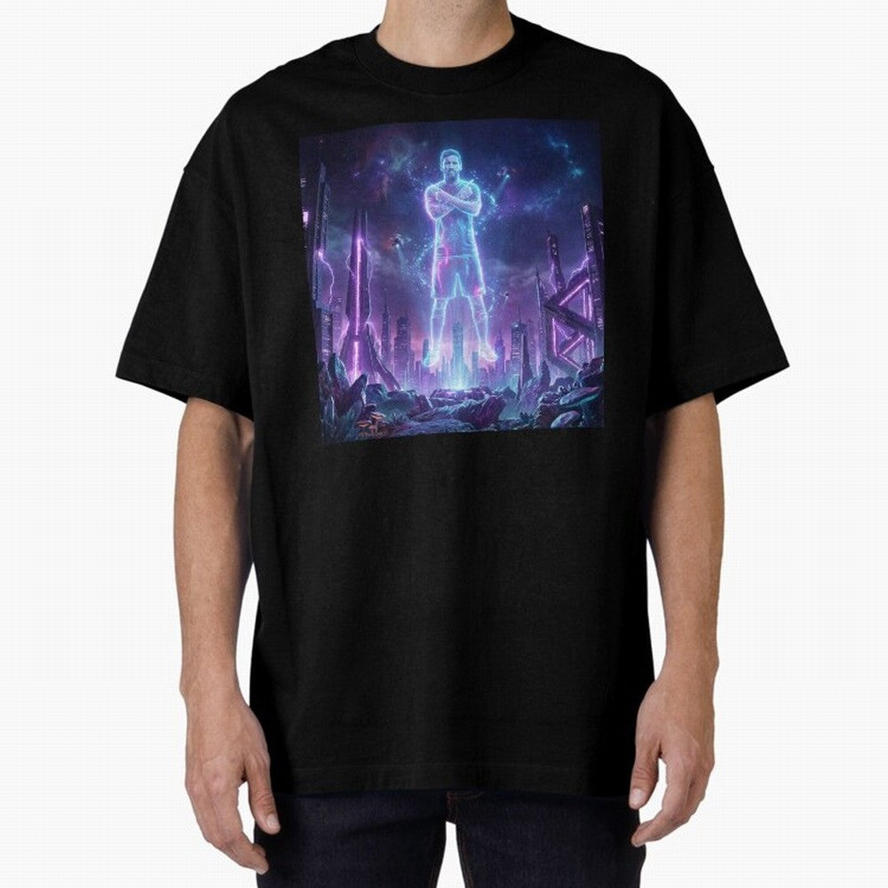 Lionel Messi (GOAT) Hologram in Futuristic Cyberpunk City Classic T-Shirt Fuel Your Fan Pride for FIFA World Cup 2026 Spirit, Centered on England, CR7, Classic Soccer Heritage, Championship Pressure, Fan Loyalty and International Pride; Perfect for
