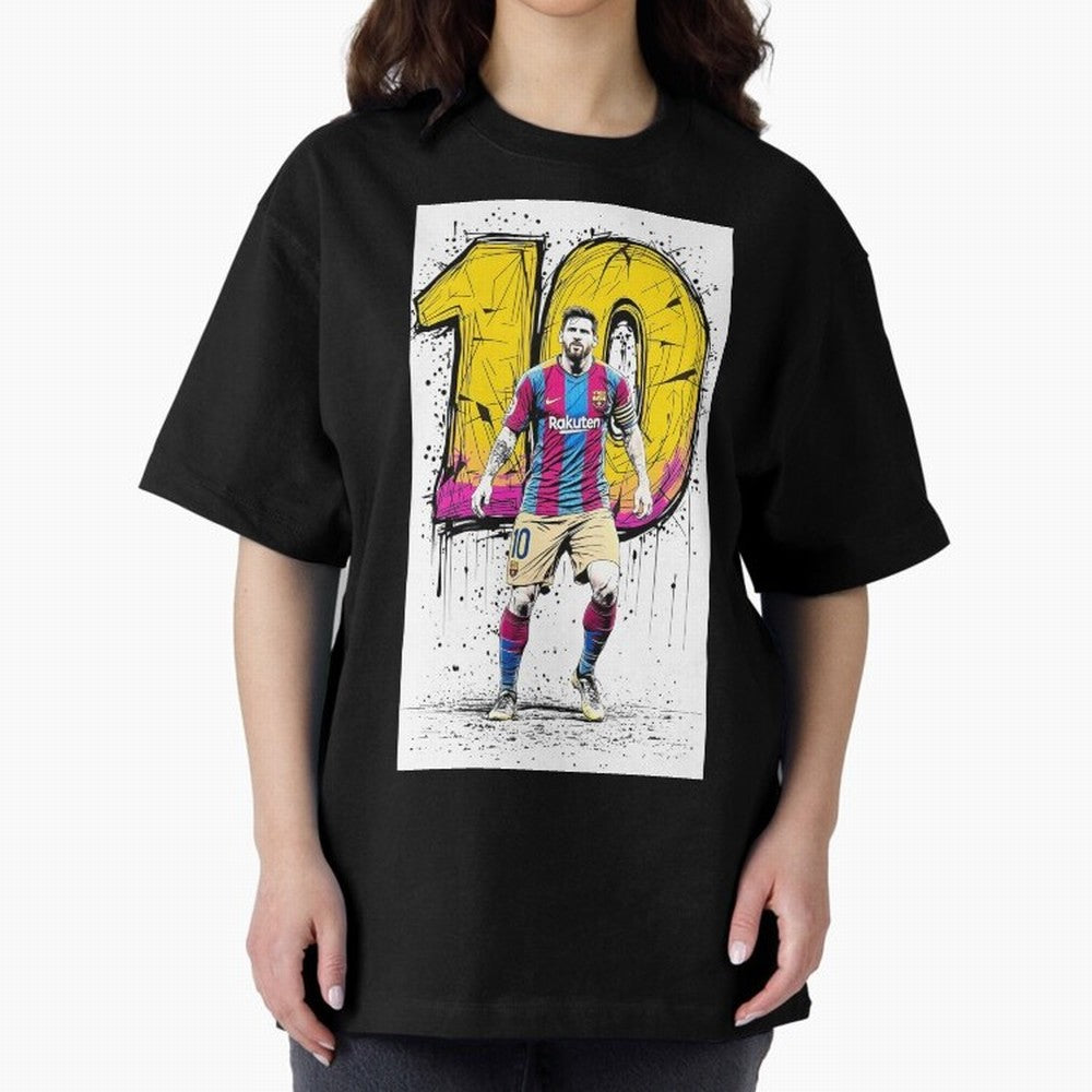 Lionel Messi Barcelona 10 Fan Art Oversized T-Shirt Bring Retro Soccer Energy to Match Day Hype around FIFA World Cup 2026 USA Canada Mexico, Haaland and Mbappe, England, Global Supporter Spirit, Legendary Goals, National Colors and Tournament