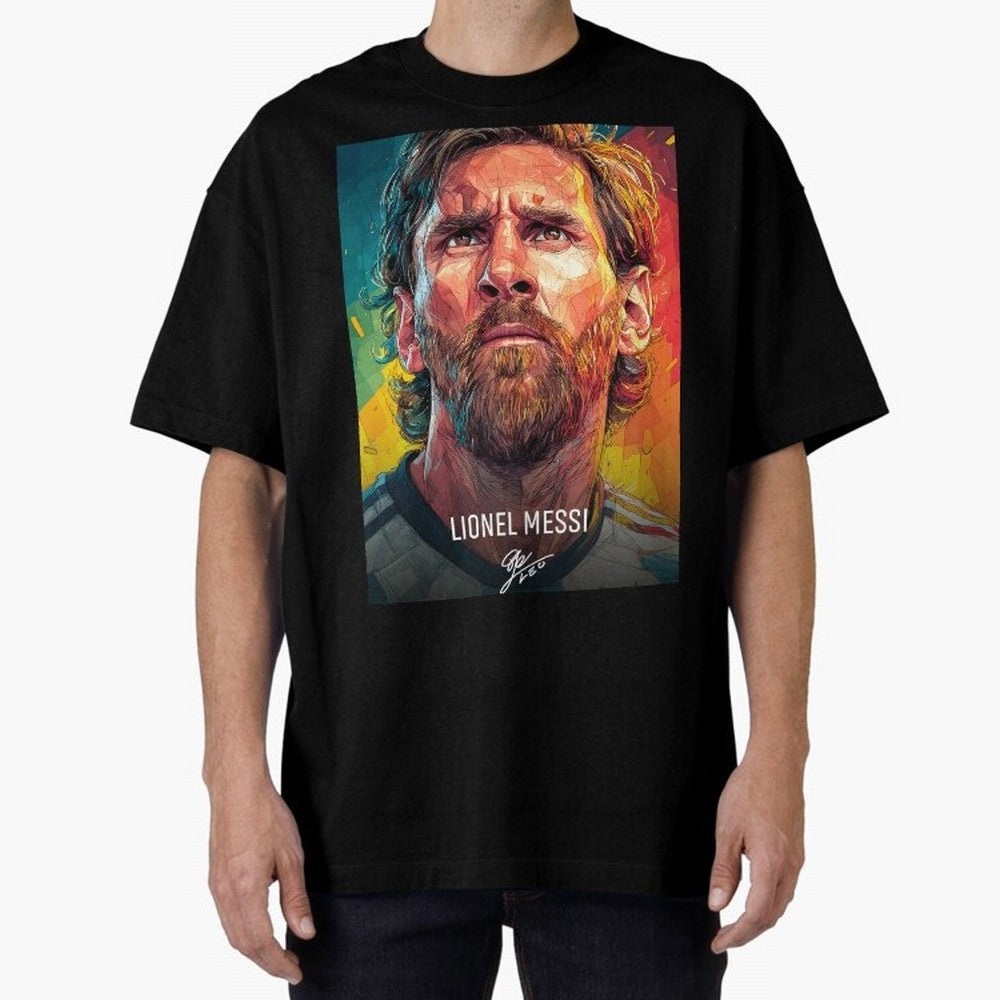 Lionel Messi Football Soccer Player Colorful Modern Portrait Classic T-Shirt Celebrate Every Goal in Global Football Passion for FIFA World Cup 2026, Inspired by Haaland and Mbappe, Netherlands, Goal Celebration Energy, Supporter Heritage, Football