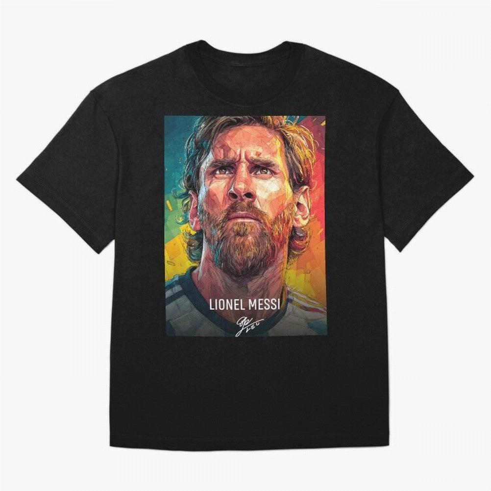 Lionel Messi Football Soccer Player Colorful Modern Portrait Classic T-Shirt Celebrate Every Goal in Global Football Passion for FIFA World Cup 2026, Inspired by Haaland and Mbappe, Netherlands, Goal Celebration Energy, Supporter Heritage, Football