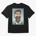 Lionel Messi Caricature Art with Autograph Oversized T-Shirt Bring a Champion Mindset to FIFA World Cup 2026 Group Stage Spirit, Celebrating Spain and Netherlands, Messi and Cristiano Ronaldo, Champion Mindset, Group Stage Buzz, Knockout Tension