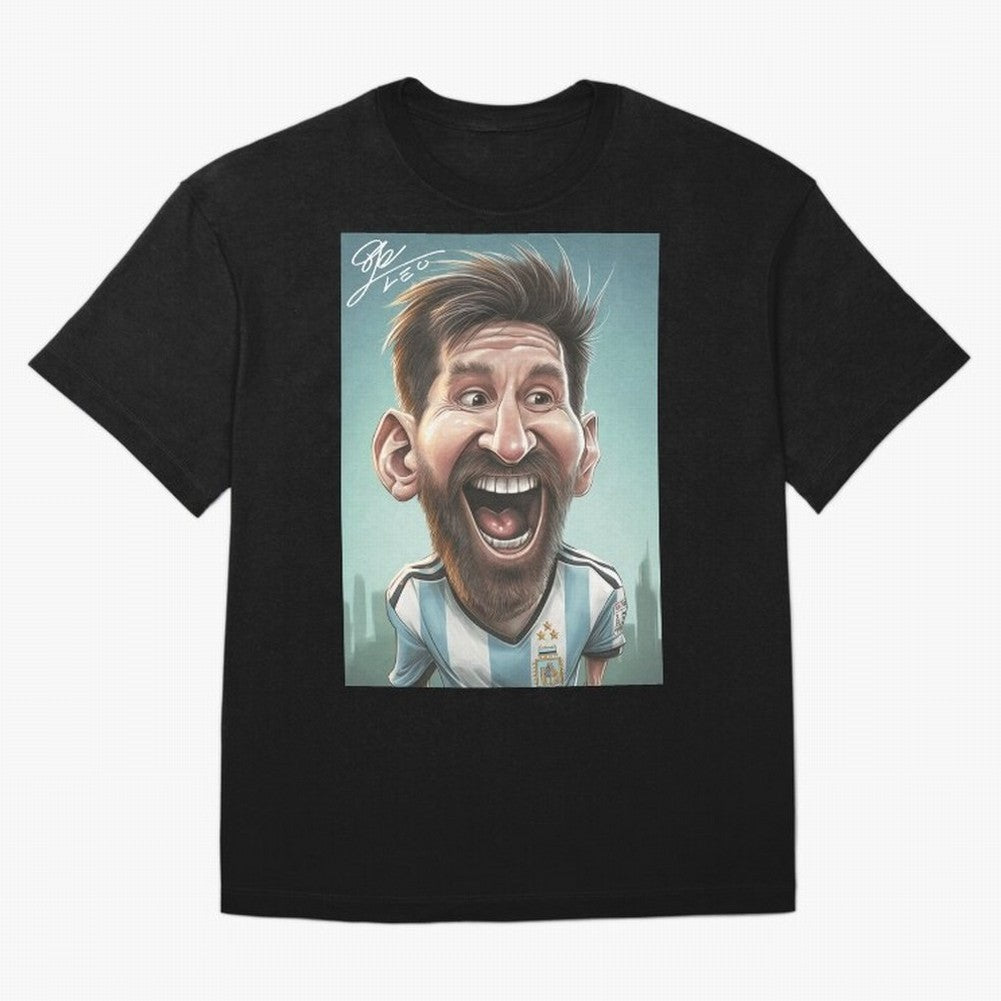 Lionel Messi Caricature Art with Autograph Oversized T-Shirt Bring a Champion Mindset to FIFA World Cup 2026 Group Stage Spirit, Celebrating Spain and Netherlands, Messi and Cristiano Ronaldo, Champion Mindset, Group Stage Buzz, Knockout Tension