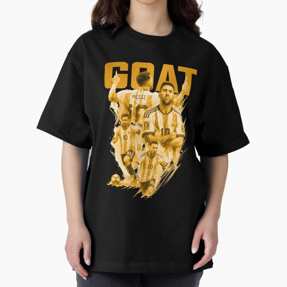 GOLD GOAT Lionel Messi watercolor illustration Oversized T-Shirt Feel the Heartbeat of FIFA World Cup 2026 Group Stage Spirit, Highlighting Argentina and Brazil, CR7, Sports Nostalgia, International Competition, Famous Players and Unforgettable
