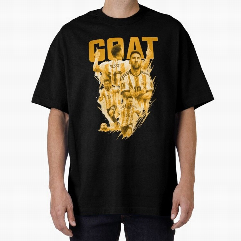 GOLD GOAT Lionel Messi watercolor illustration Oversized T-Shirt Feel the Heartbeat of FIFA World Cup 2026 Group Stage Spirit, Highlighting Argentina and Brazil, CR7, Sports Nostalgia, International Competition, Famous Players and Unforgettable