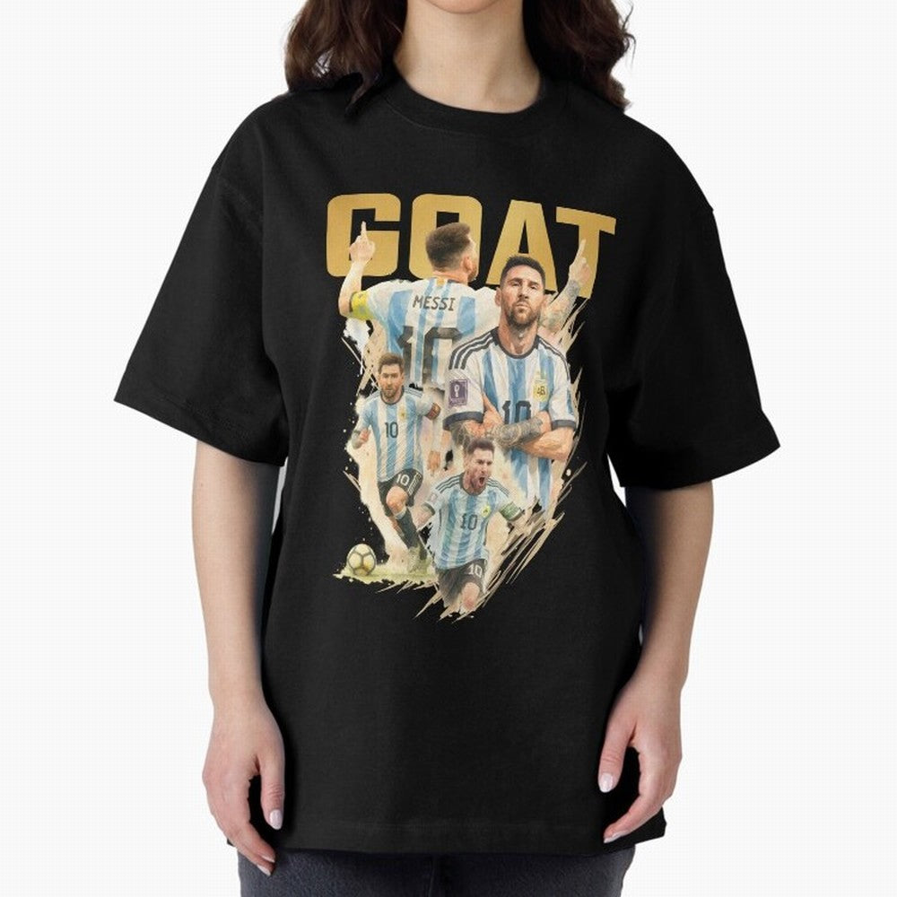 GOAT Lionel Messi watercolor illustration Oversized T-Shirt Bring Home FIFA World Cup 2026 for Fans of Mbappe and Neymar and Brazil, Portugal and Argentina, Bringing Soccer Culture, Superstar Moments, National Team Dreams and Competitive Fire;