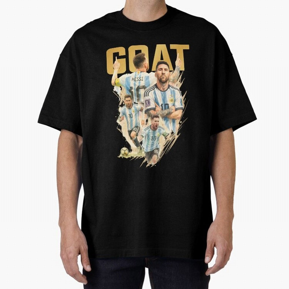 GOAT Lionel Messi watercolor illustration Oversized T-Shirt Bring Home FIFA World Cup 2026 for Fans of Mbappe and Neymar and Brazil, Portugal and Argentina, Bringing Soccer Culture, Superstar Moments, National Team Dreams and Competitive Fire;