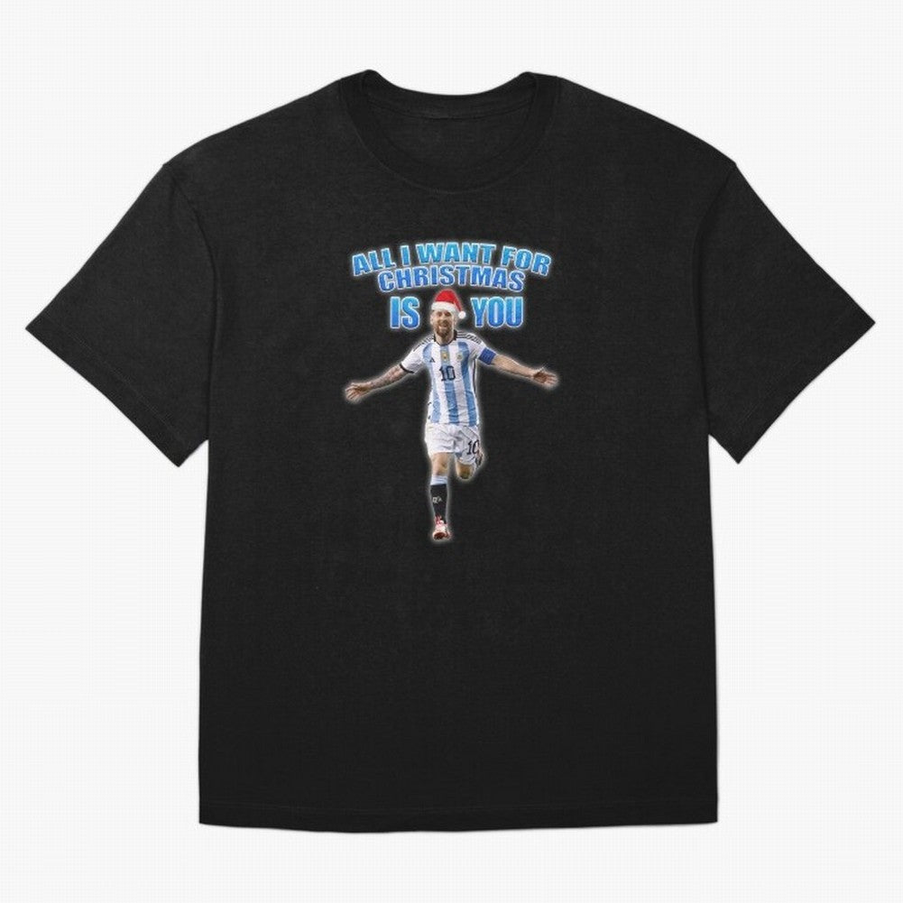 Lionel Messi Christmas Santa Claus Football Gift Oversized T-Shirt Carry National Pride through the FIFA World Cup 2026 Group Stage Journey through Messi, Neymar and Mbappe Highlights, Argentina, France and Brazil Pride, Goal Celebration Energy,