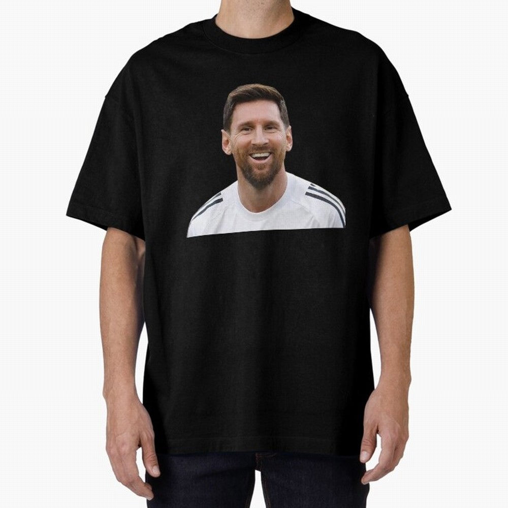 Lionel Messi smiling Oversized T-Shirt Wear the Spirit of Global Football Passion for FIFA World Cup 2026 Group Stage, Made for Messi, Germany, Tournament Hype, Historic Matchups, Family Viewing Parties and Global Sports Pride; Great for Watch