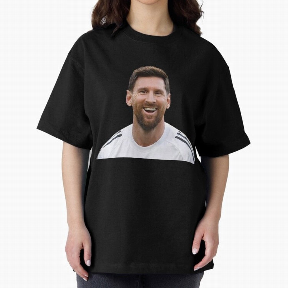 Lionel Messi smiling Oversized T-Shirt Wear the Spirit of Global Football Passion for FIFA World Cup 2026 Group Stage, Made for Messi, Germany, Tournament Hype, Historic Matchups, Family Viewing Parties and Global Sports Pride; Great for Watch