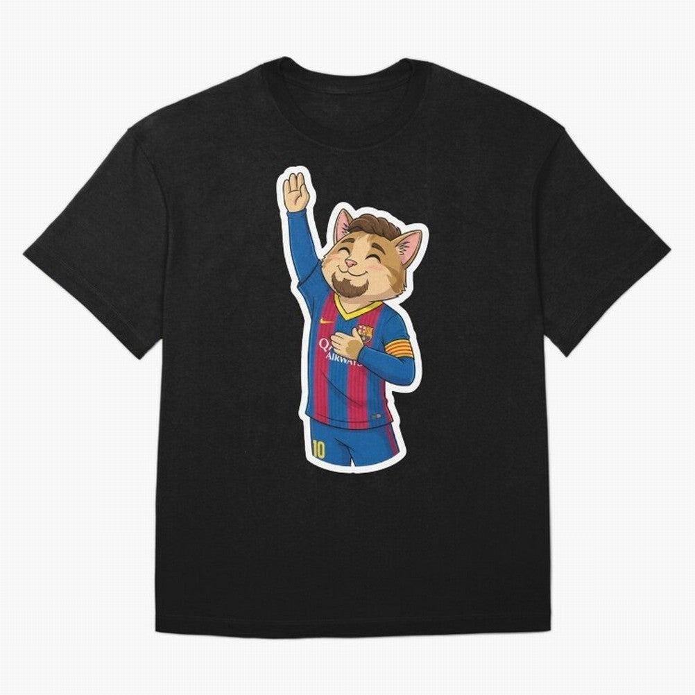 Fcb - Fc Barcelona | Cute Cat Messi with Jersey Barcelona Oversized T-Shirt Show Passion for the Stars of the FIFA World Cup 2026 Group Stage Journey through Messi and Cristiano Ronaldo Highlights, Argentina, France and Brazil Pride, Worldwide Fan