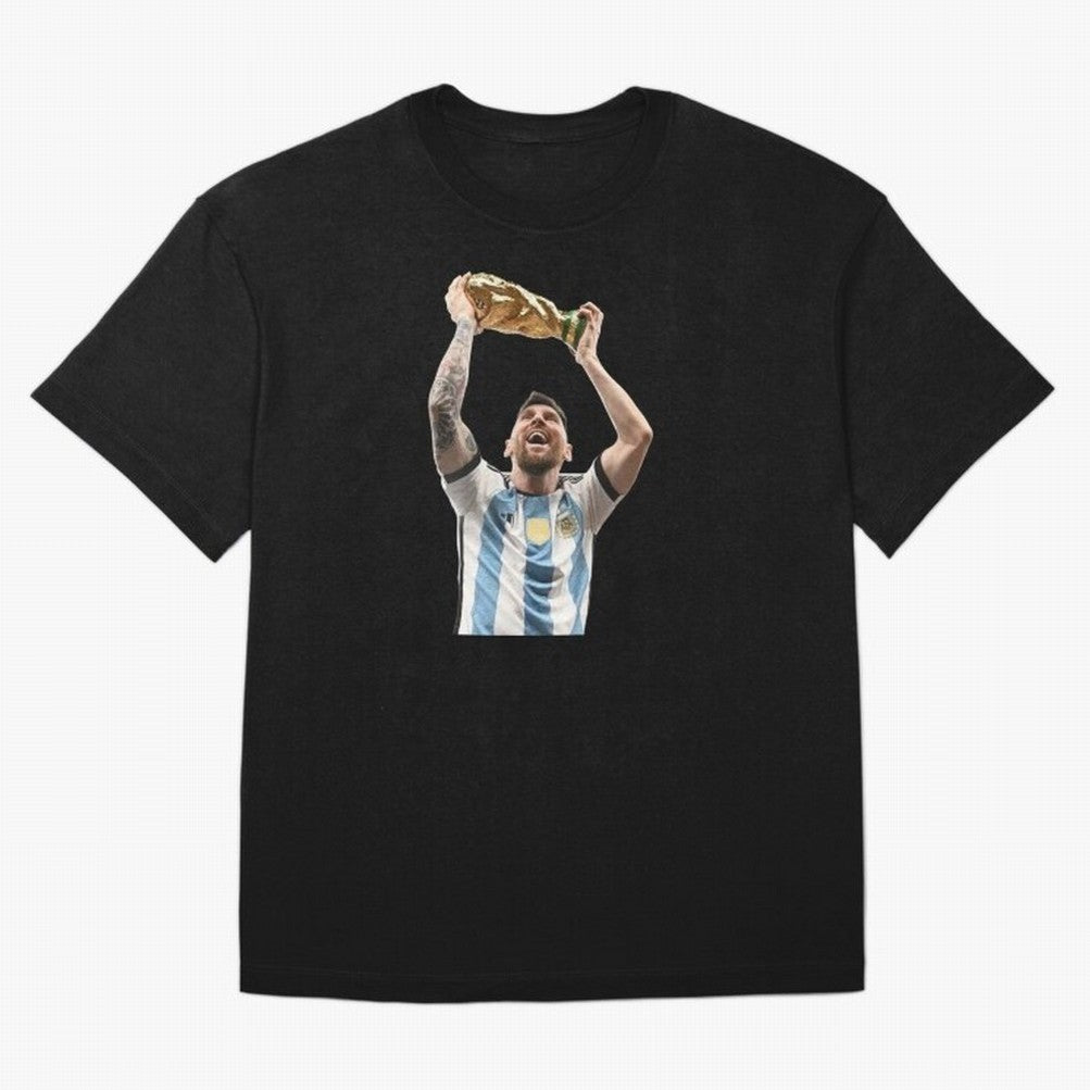 Lionel Messi lifting the World Cup Classic T-Shirt Follow the Final Road of FIFA World Cup 2026 with CR7 and Messi, Portugal Energy, Match Day Excitement, Supporter Culture, Golden Goals and Global Football Passion; Ideal for Fans Who Follow Messi,