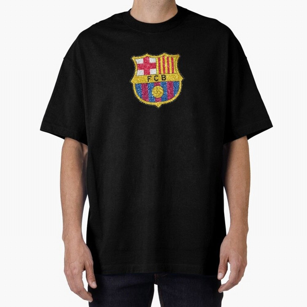 barca glitter logo Oversized T-Shirt Bring World Football Passion into FIFA World Cup 2026 Group Stage Connected to Messi, CR7 and Mbappe, England Energy, Football Festival Excitement, Trophy Ambitions, Country Rivalries and Star Player Buzz; Great
