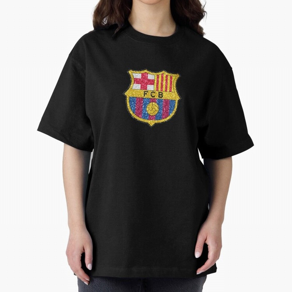 barca glitter logo Oversized T-Shirt Bring World Football Passion into FIFA World Cup 2026 Group Stage Connected to Messi, CR7 and Mbappe, England Energy, Football Festival Excitement, Trophy Ambitions, Country Rivalries and Star Player Buzz; Great