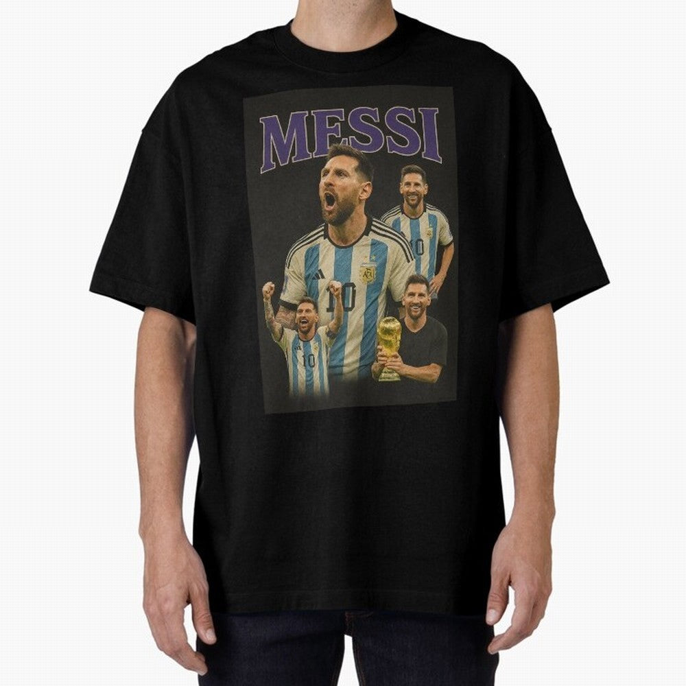 Lionel Messi Retro T-Shirt | 90s Football GOAT Collage Tee Boxy T-Shirt Fuel Global Football Passion for FIFA World Cup 2026 Group Stage, with Messi, England, France and Netherlands, Vintage Soccer Flavor, Modern Football Stars, National Flags and