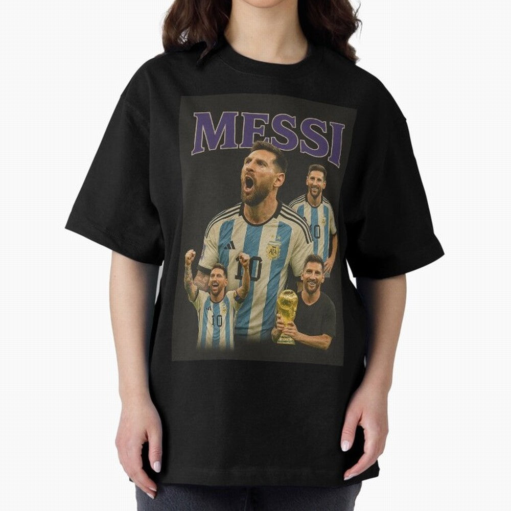 Lionel Messi Retro T-Shirt | 90s Football GOAT Collage Tee Boxy T-Shirt Fuel Global Football Passion for FIFA World Cup 2026 Group Stage, with Messi, England, France and Netherlands, Vintage Soccer Flavor, Modern Football Stars, National Flags and