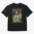 Lionel Messi Retro T-Shirt | 90s Football GOAT Collage Tee Boxy T-Shirt Fuel Global Football Passion for FIFA World Cup 2026 Group Stage, with Messi, England, France and Netherlands, Vintage Soccer Flavor, Modern Football Stars, National Flags and