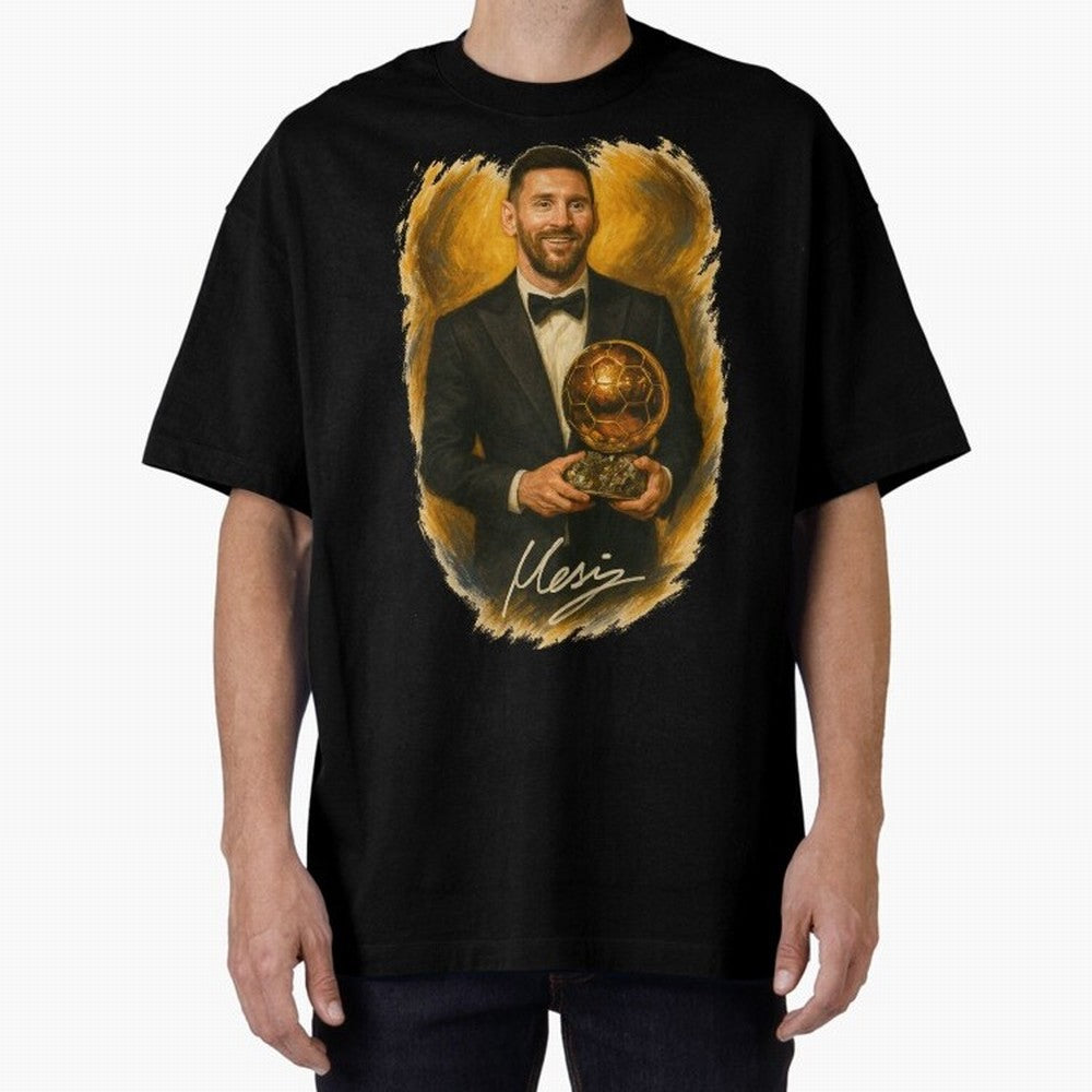 Lionel Messi Ballon d'Or Portrait ¨C Football Legend in Tuxedo Holding Trophy Classic T-Shirt Carry FIFA World Cup 2026 for Fans of Haaland and France and Portugal, Bringing Soccer Culture, Superstar Moments, National Team Dreams and Competitive