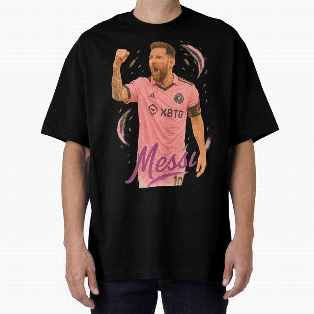 Lionel Messi Inter Miami Art ¨C Pink Jersey Football Icon Tribute	 Oversized T-Shirt Feel the Heartbeat of FIFA World Cup 2026 Group Stage for Fans of Neymar and Spain and Netherlands, Bringing Stadium Chants, National Pride, Trophy Dreams and